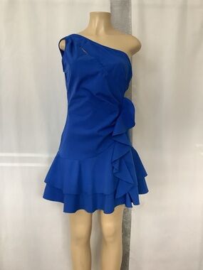 One-Shoulder Royal Blue Ruffle Cocktail Dress